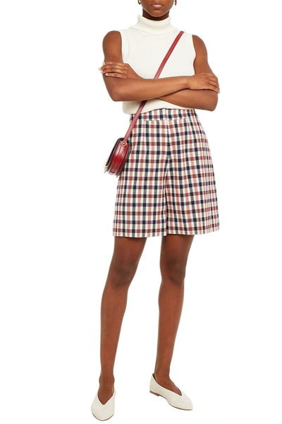 Shop Victoria Victoria Beckham Checked Jacquard Shorts In Navy