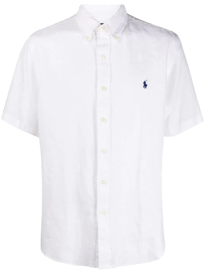 Shop Polo Ralph Lauren Mens Short Sleeve Logo Linen Shirt In White