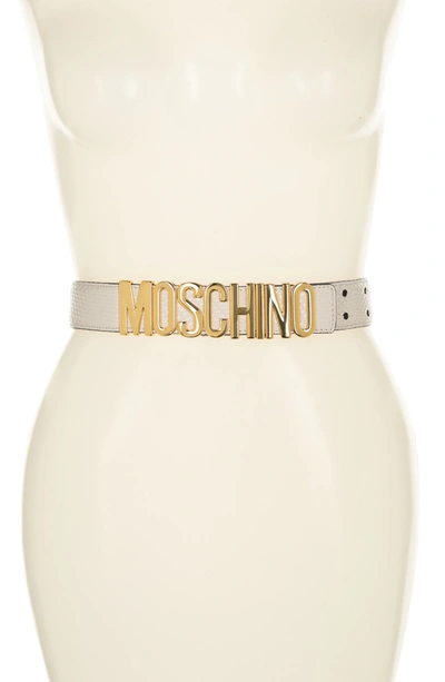 Shop Moschino '' Snake Embossed Leather Belt In White