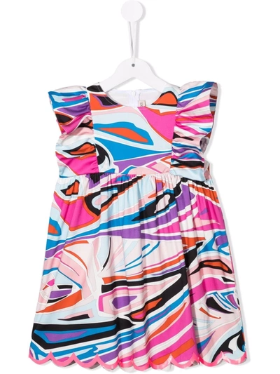 Shop Emilio Pucci Junior Abstract-print Flutter-sleeve Dress In Pink