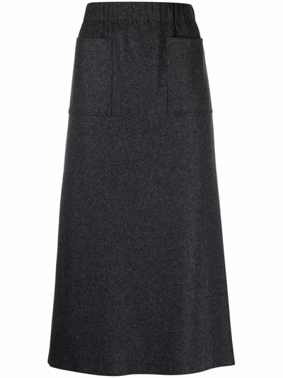 Shop Alysi Straight-hem Knit Midi Skirt In Grey