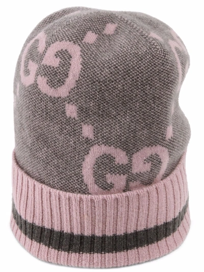 Shop Gucci Intarsia-knit Logo Hat In Grey