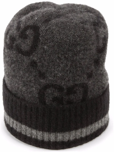 Shop Gucci Intarsia-knit Logo Beanie In Grey