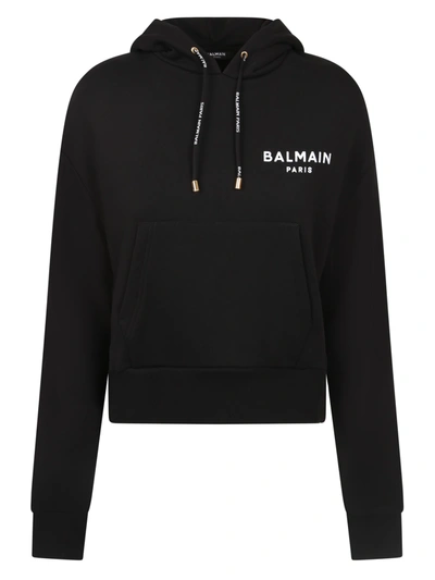 Shop Balmain Cotton Hoodie In Black