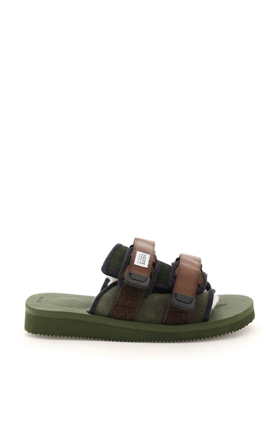 Shop Suicoke Moto-mab Suede Mules In Olive X Sage Green (green)