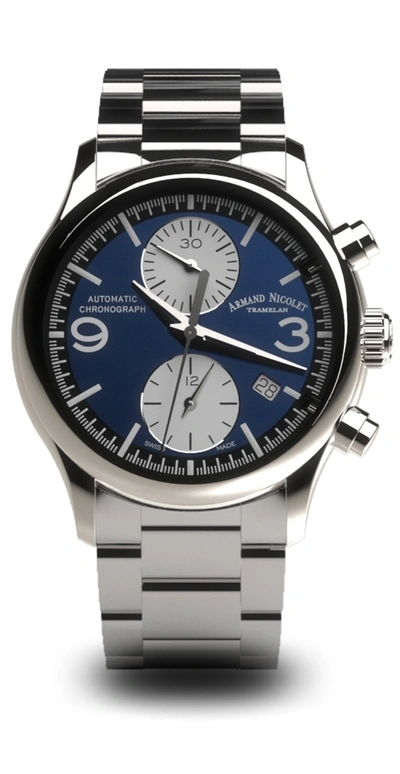Shop Armand Nicolet Mha Mens Chronograph Automatic Watch A844haa-bu-m2850a In Blue / Dark / Silver