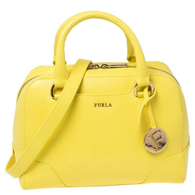 Pre-owned Furla Yellow Leather Dolly Satchel | ModeSens
