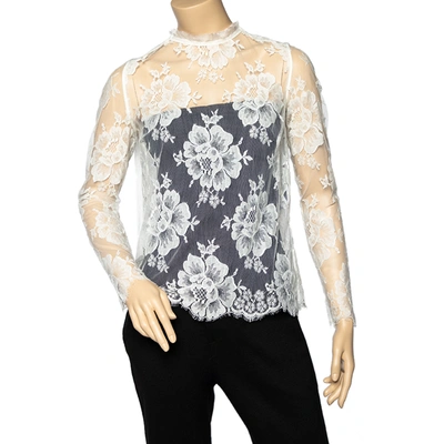 Pre-owned Stella Mccartney White Lace Fringed Sheer Top S