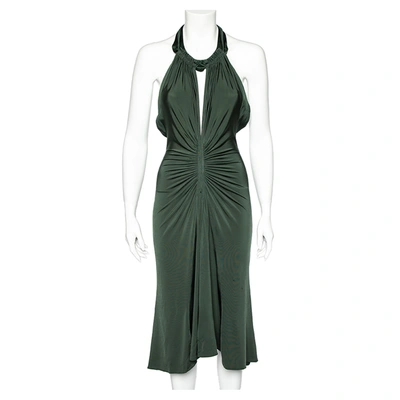 Pre-owned Just Cavalli Forest Green Jersey Ruched Halter Neck Midi Dress S