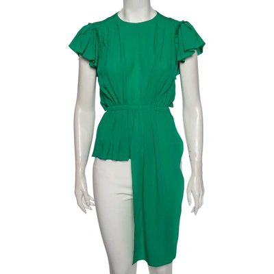 Pre-owned Balenciaga Green Silk Pleated Asymmetrical Blouse S