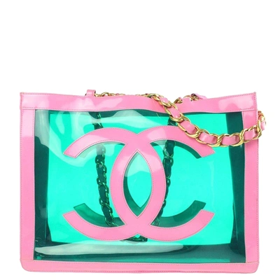 Chanel + Pre-Loved Pink Vinyl 3 ‘CC’ Tote Bag Medium, Pink