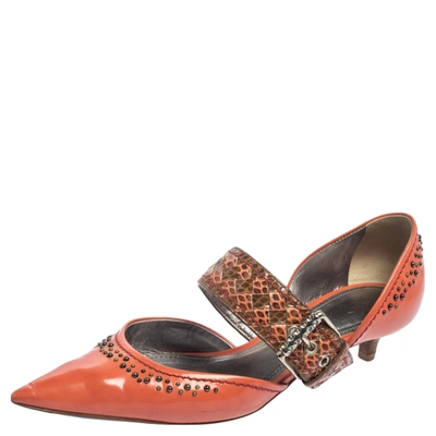 Pre-owned Bottega Veneta Coral Leather And Ayers Dahlia Chenille D'orsay Pumps Size 37 In Orange