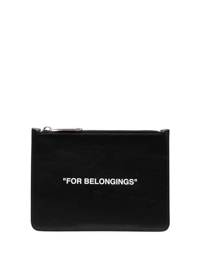 Shop Off-white Quote-print Clutch Bag In Black