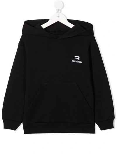 Shop Balenciaga Logo Print Hoodie In Black