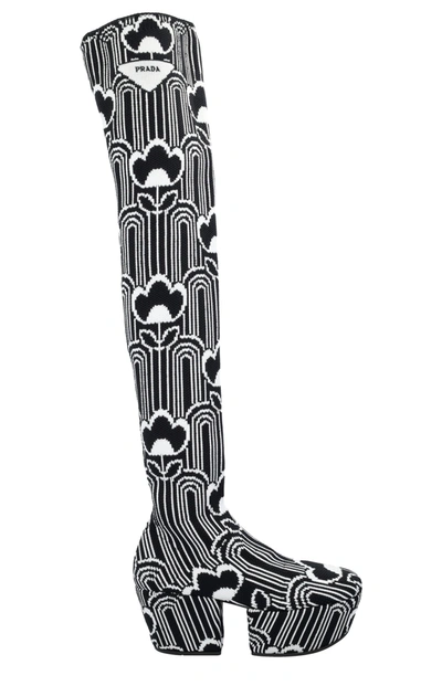 Shop Prada Jacquard Knit Platform Boots In Multi