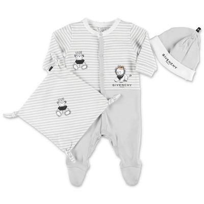 Shop Givenchy Kids Striped Animal Print Babygrow Set In Grey