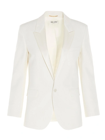 Shop Saint Laurent Tailored Tuxedo Blazer In White