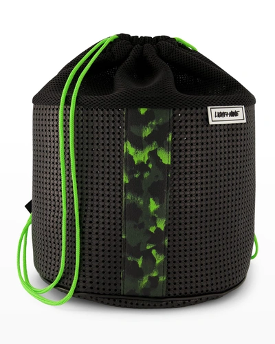 Shop Light+nine Kid's Sophy Neon Drawstring Bag In Olive Camo