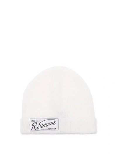 Raf Simons Logo-patch Knitted Beanie In White | ModeSens