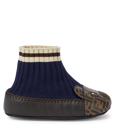 Shop Fendi Baby Ff Sock Slippers In Tab.ne+mar+bl.marino