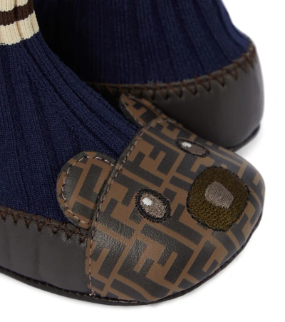 Shop Fendi Baby Ff Sock Slippers In Tab.ne+mar+bl.marino
