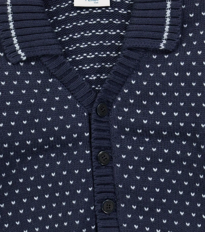 Shop Fendi Baby Jacquard Cotton-blend Cardigan In Navy+sagittarius
