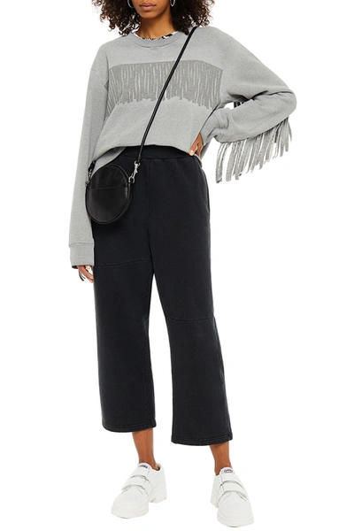 Shop Mm6 Maison Margiela Cropped French Cotton-terry Wide-leg Pants In Charcoal