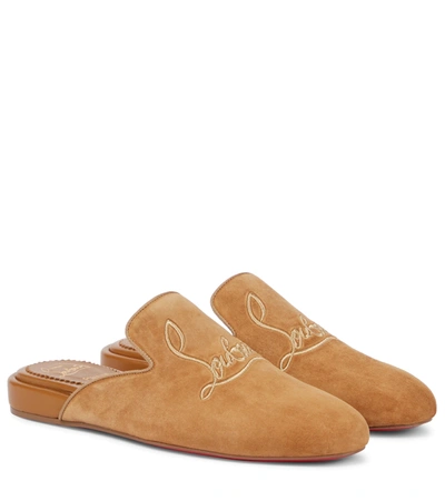 Shop Christian Louboutin Navy Coolito Donna Suede Slippers In Nude 4
