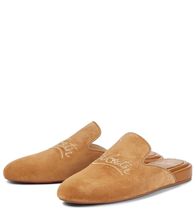 Shop Christian Louboutin Navy Coolito Donna Suede Slippers In Nude 4
