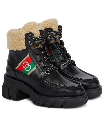 Shop Gucci Lace-up Leather Ankle Boots In Nero/m.w-g-r-m.w/m.w