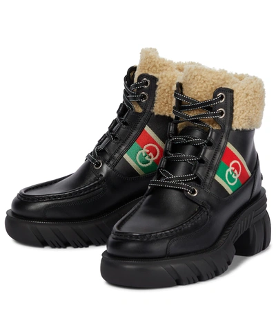 Shop Gucci Lace-up Leather Ankle Boots In Nero/m.w-g-r-m.w/m.w