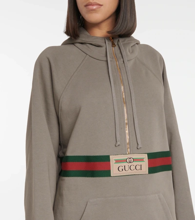 Shop Gucci Logo Cotton Hoodie In Grey