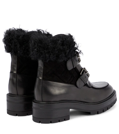 Shop Aquazzura Ryan Shearling-lined Leather Ankle Boots In Black