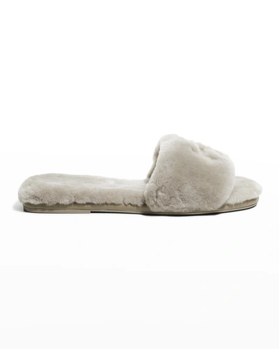 Shop Tory Burch Double T Logo Shearling Slide Sandals In Natural Dulce De