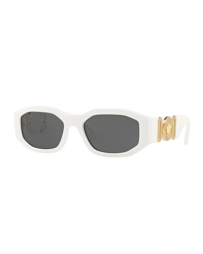 Shop Versace Men's Geometric Propionate Sunglasses In White/gray