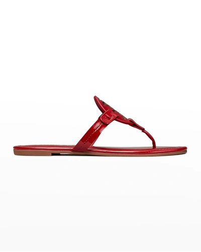 Shop Tory Burch Miller Logo Patent Flat Thong Sandals In Berry
