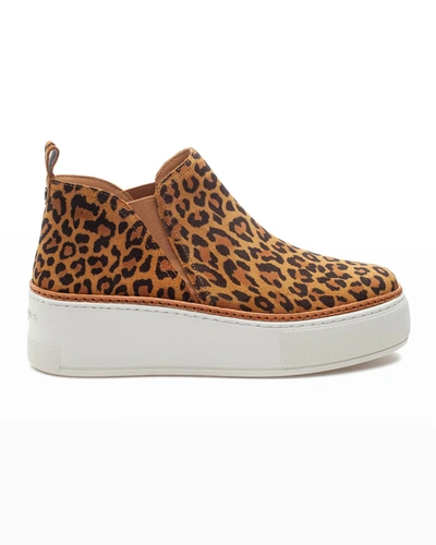 Shop Jslides Mika Leather Slip-on Mid Sneakers In Tan Leopard Suede