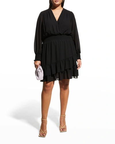Shop Michael Michael Kors Plus Size Smocked-waist Tiered Ruffle Dress In Black