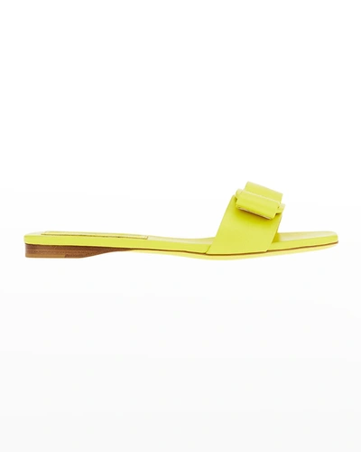 Shop Ferragamo Vicky Lambskin Bow Slide Sandals In Canary Yellow
