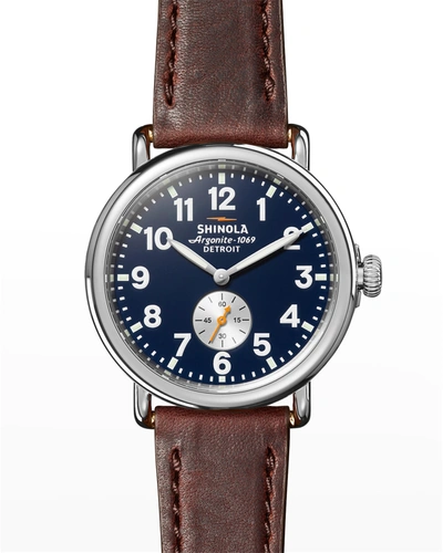 Shop Shinola Men's 41mm Runwell Sub-second Leather Watch In Midnight Blue