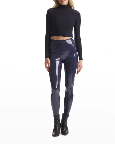 Shop Commando Classic Patent Faux-leather Firming Leggings In Navy
