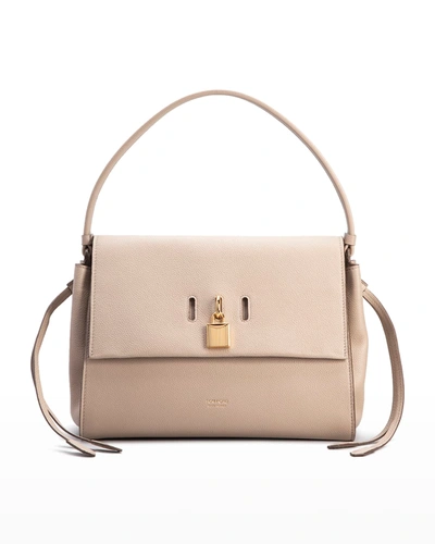 Shop Tom Ford Medium Padlock Grain Leather Shoulder Bag In U8006 Silk Taupe