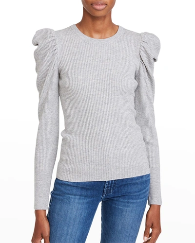 Shop 7 For All Mankind Puff-shoulder Crewneck Sweater In Heather Gray