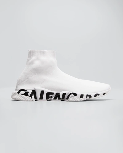 Shop Balenciaga Men's Speed Graffiti Sneakers In Gris/noir