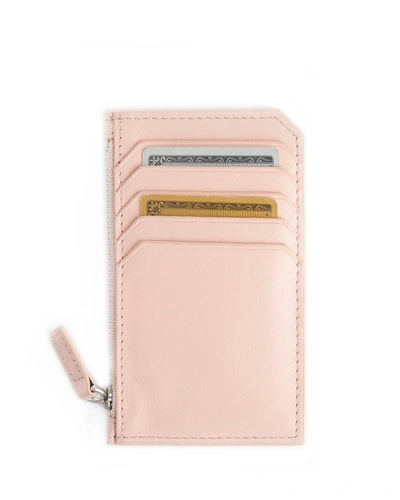Royce New York Monogrammed Zippered Leather Credit Card Case In Blush Pink