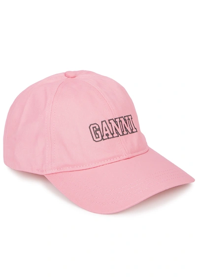 Shop Ganni Software Pink Logo-embroidered Cotton Cap In Light Pink