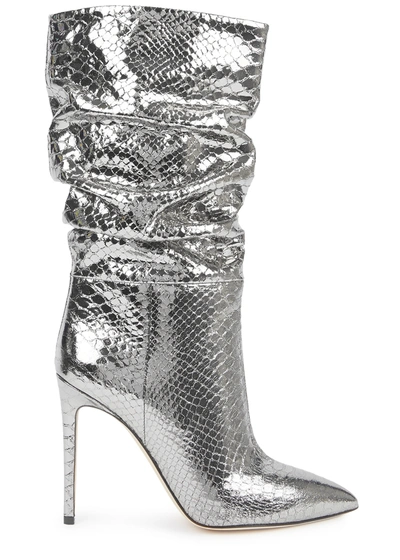 Shop Paris Texas 105 Silver Python-effect Leather Knee-high Boots