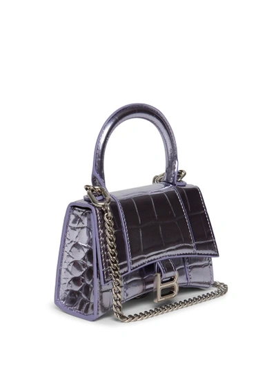 Shop Balenciaga Nano Croc-embossed Hourglass Bag Lilac