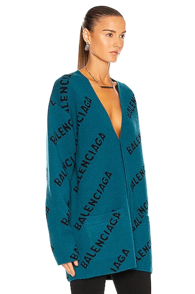 Shop Balenciaga Long Sleeve Cardigan In Petrol Blue & Black