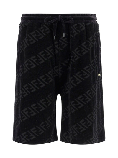 Shop Fendi Ff Monogram Bermuda Pants In Black